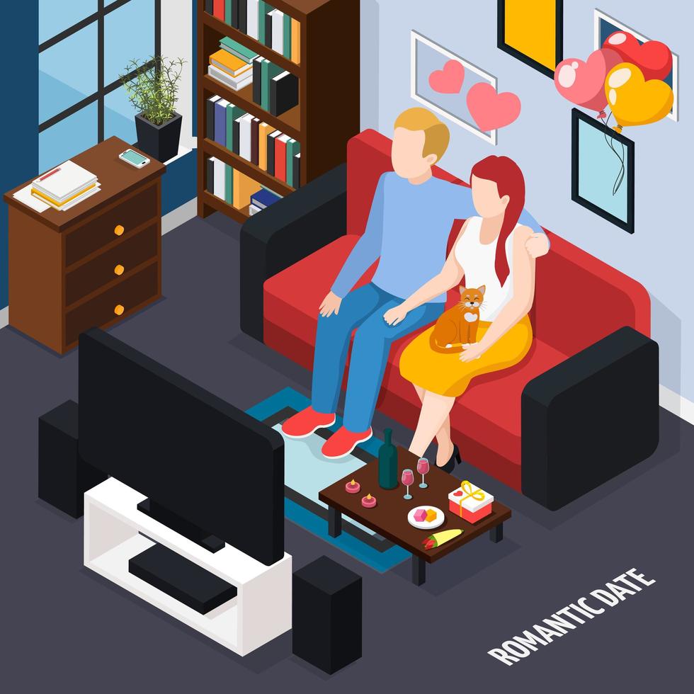 Romantic Date Dinner Isometric Vector Illustration