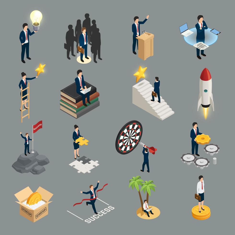 Entrepreneur Isometric Icons Vector Illustration