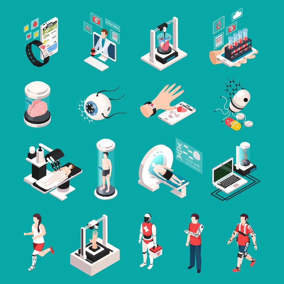 Medical Technology Isometric Icons Vector Illustration