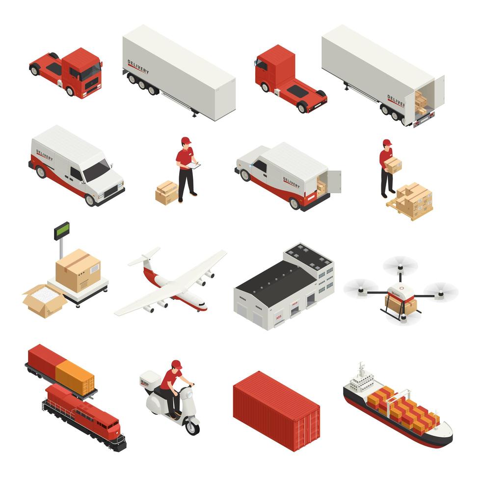 Cargo Transportation Isometric Icons Vector Illustration