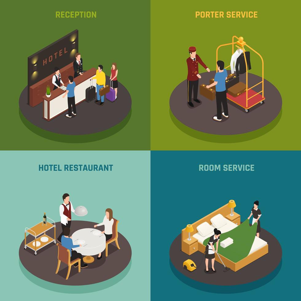 Hotel Staff Isometric Design Concept Vector Illustration