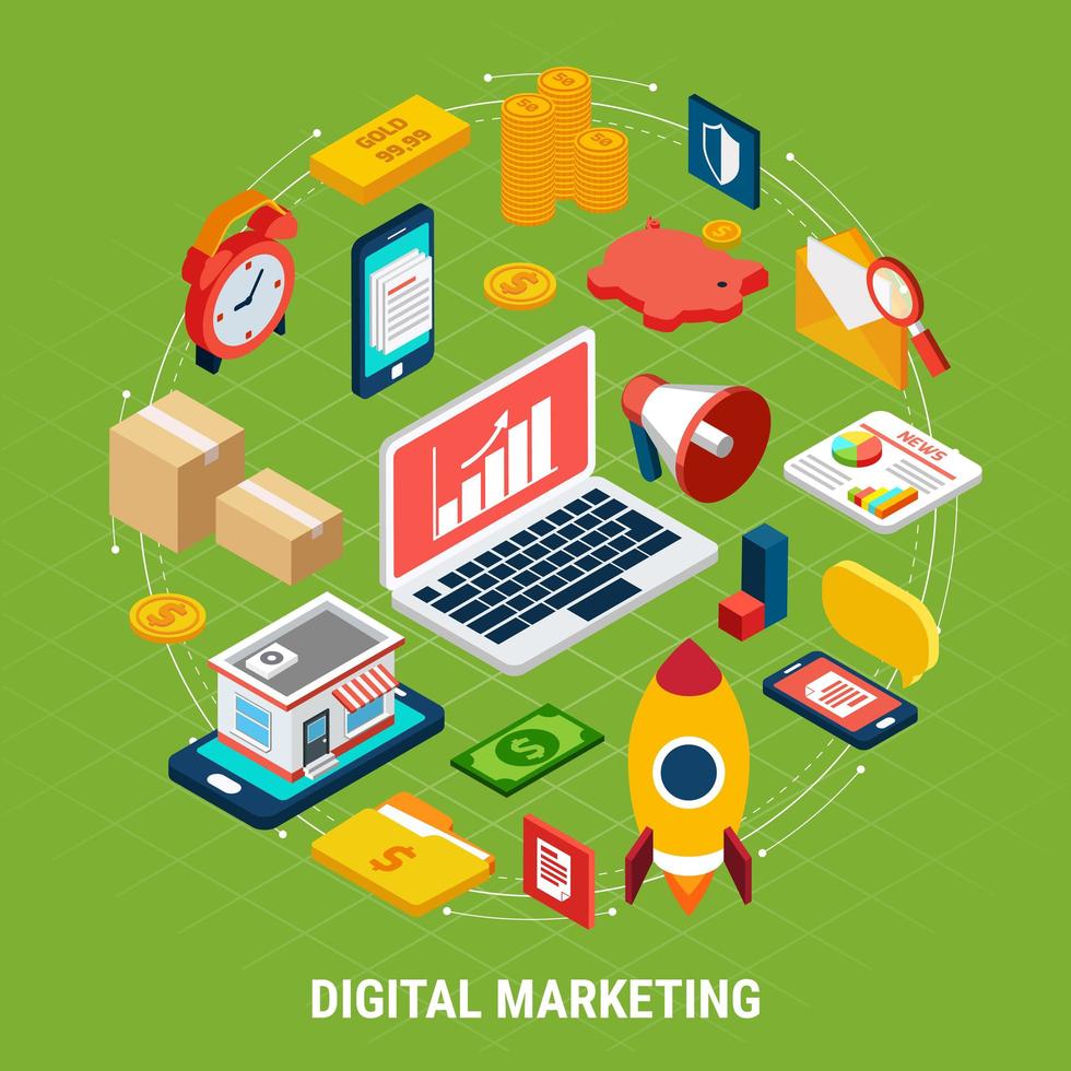 Digital Marketing Isometric Concept Vector Illustration