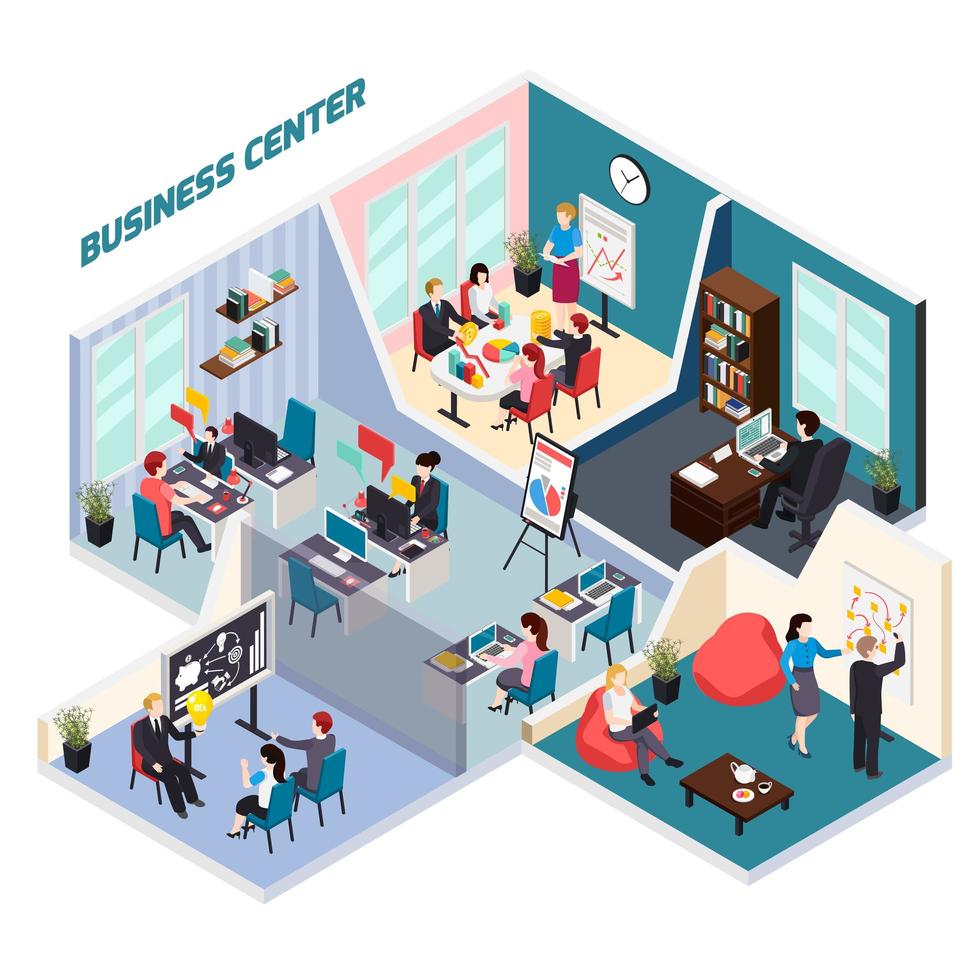 Business Center Isometric Composition Vector Illustration