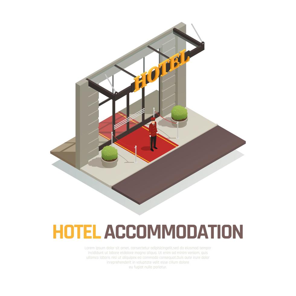 Ilustración de vector de composición isométrica de alojamiento de hotel