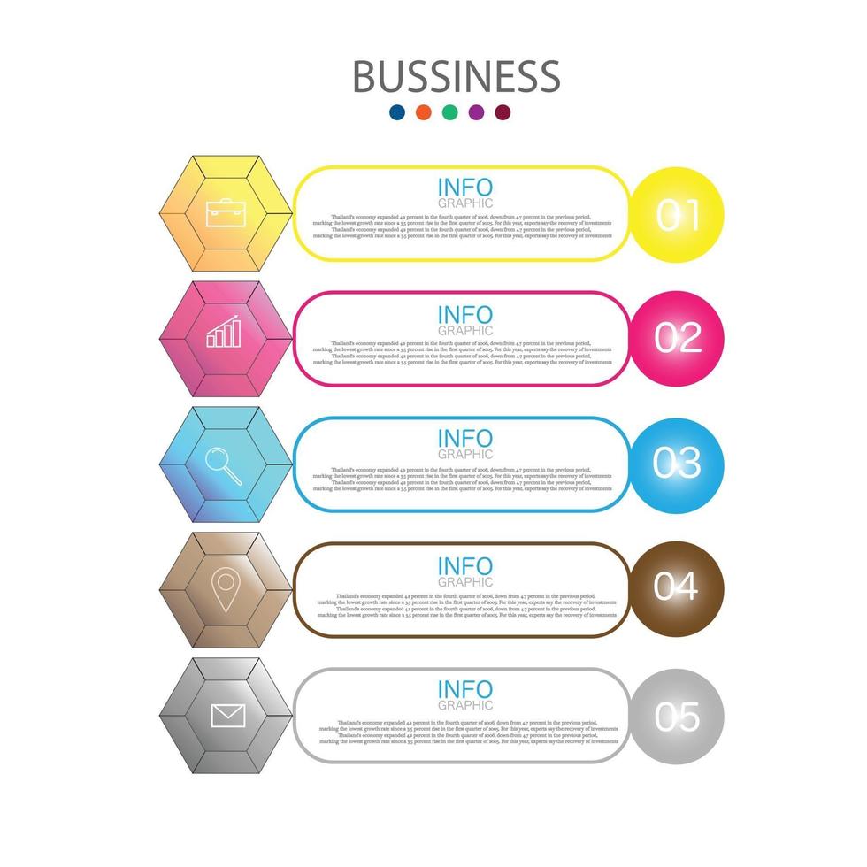 Plantilla de infografía en plantilla de 5 pasos para presentación de gráfico de diagrama y gráfico. vector