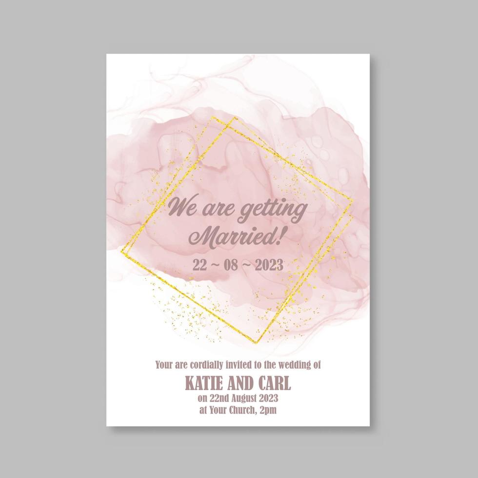 Wedding invite with watercolour design and glittery border vector