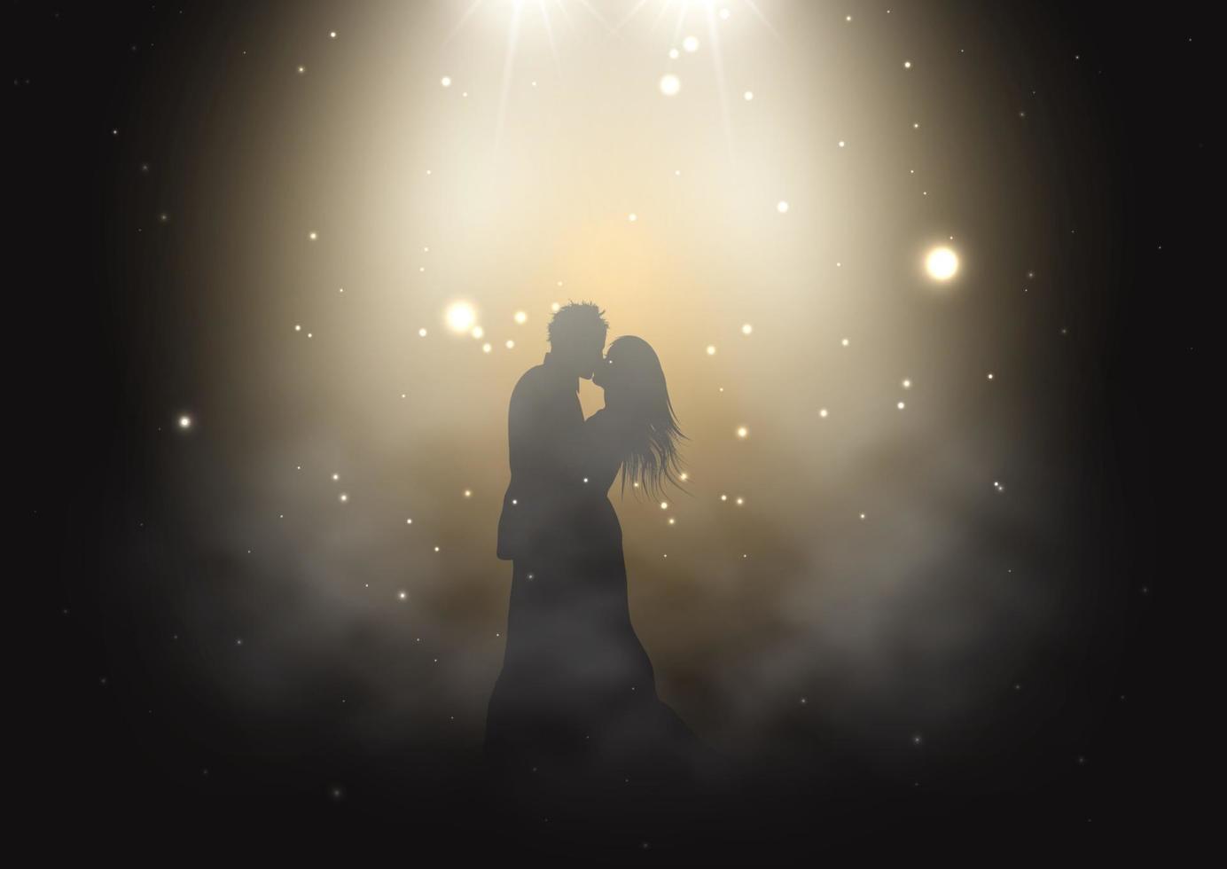 Silhouette of a bride and groom dancing under spotlights vector