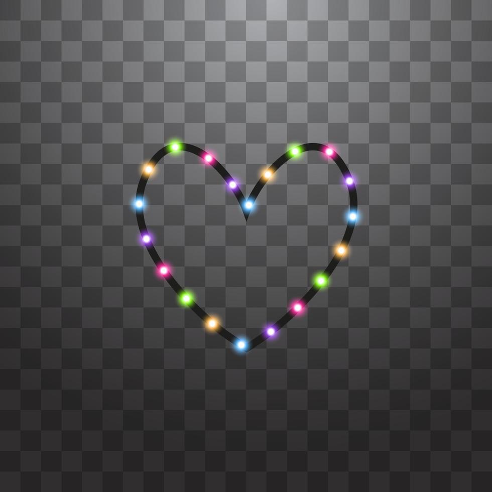 Heart of the multicolored lamps on a transparent background vector