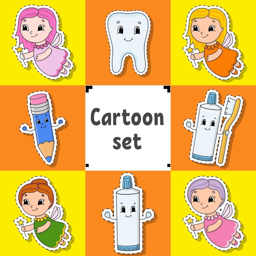 conjunto de pegatinas con personajes de dibujos animados lindo clipart dental vector