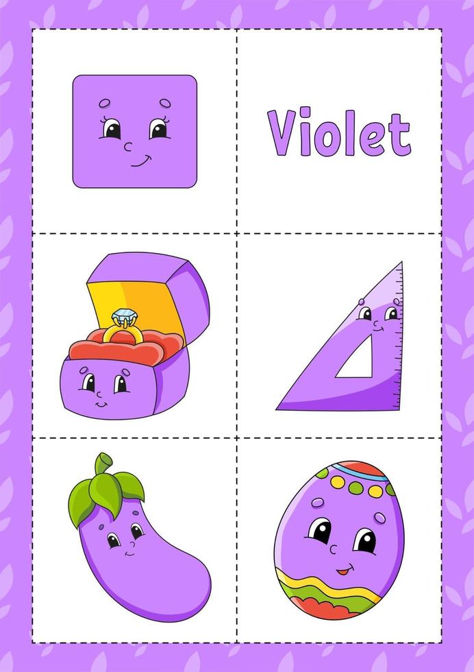 flashcard de aprendizaje de colores para niños violeta vector