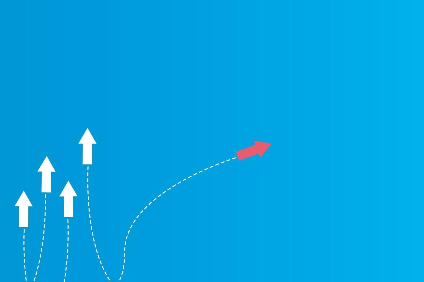 tener liderazgo o conceptos diferentes con direcciones de flecha roja y papel blanco y líneas de ruta sobre un fondo azul vector