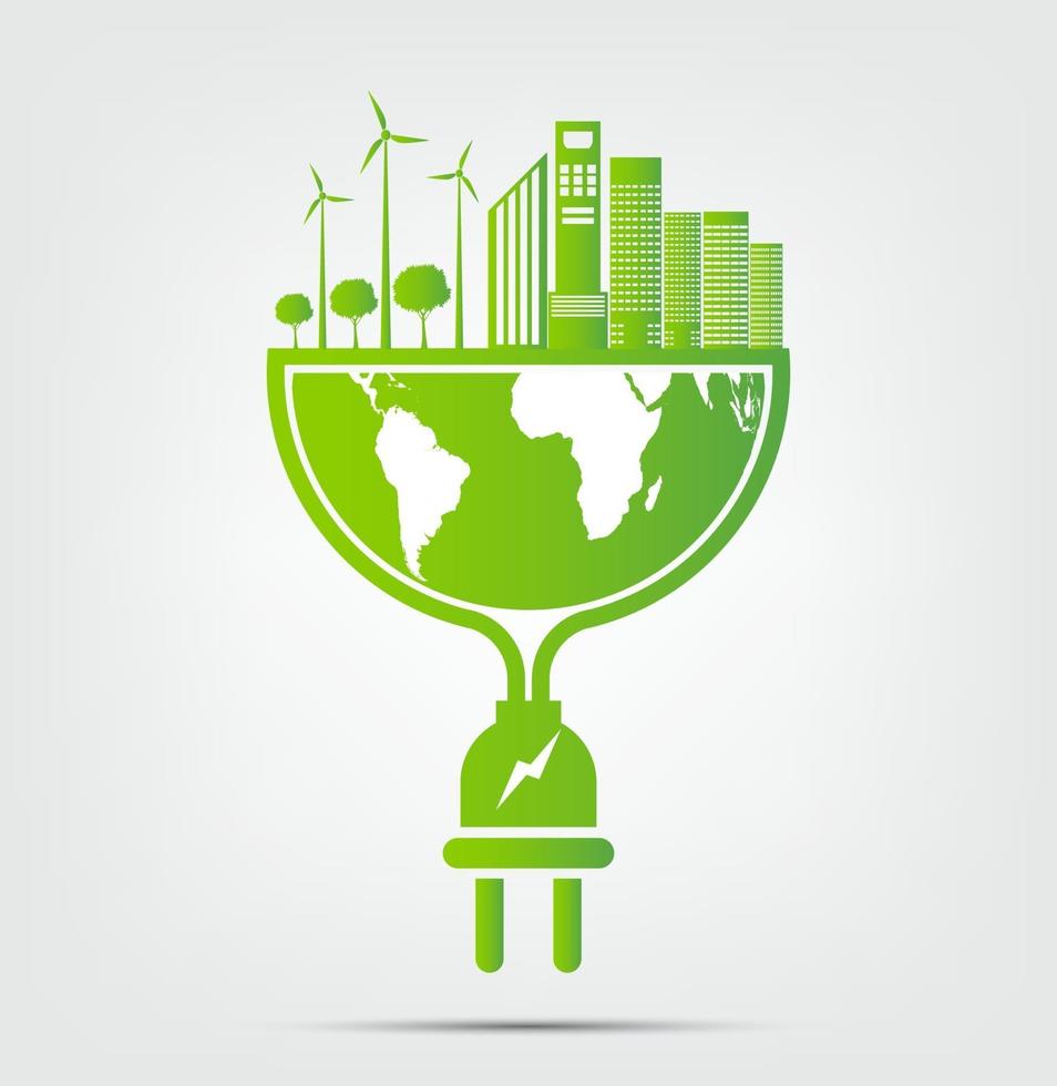 ideas energéticas salvar el mundo concepto enchufe ecología verde vector