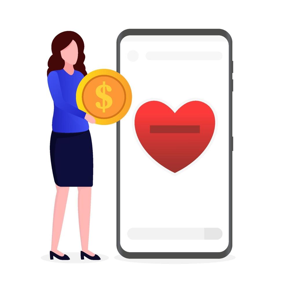 Illustration of charity through a smartphone vector