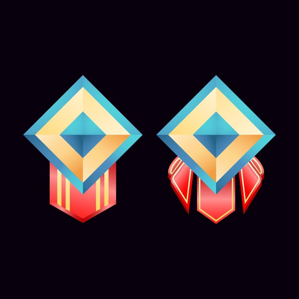 game ui glossy golden diamond rank badge medals vector