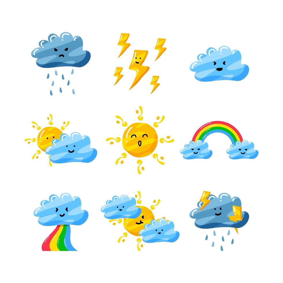 cute weather in flat hand drawn style set pack vector