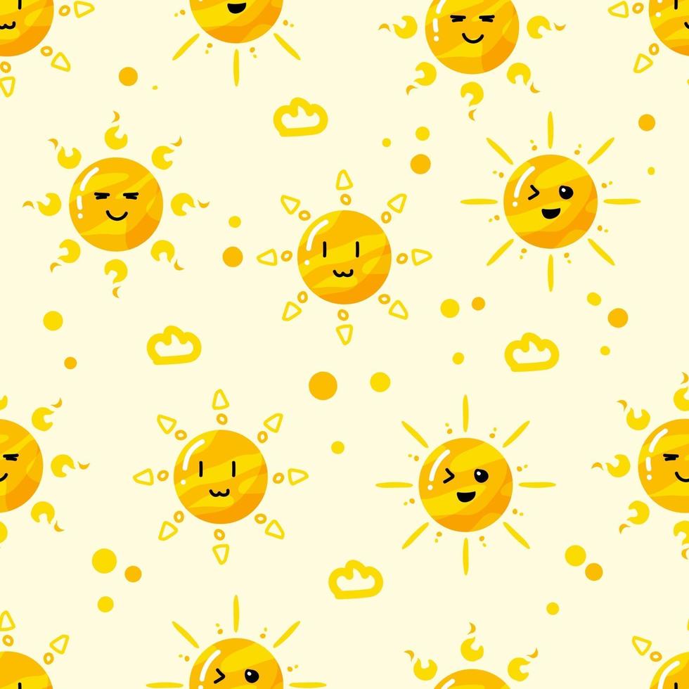 hand drawn flat cute sun seamless pattern vector