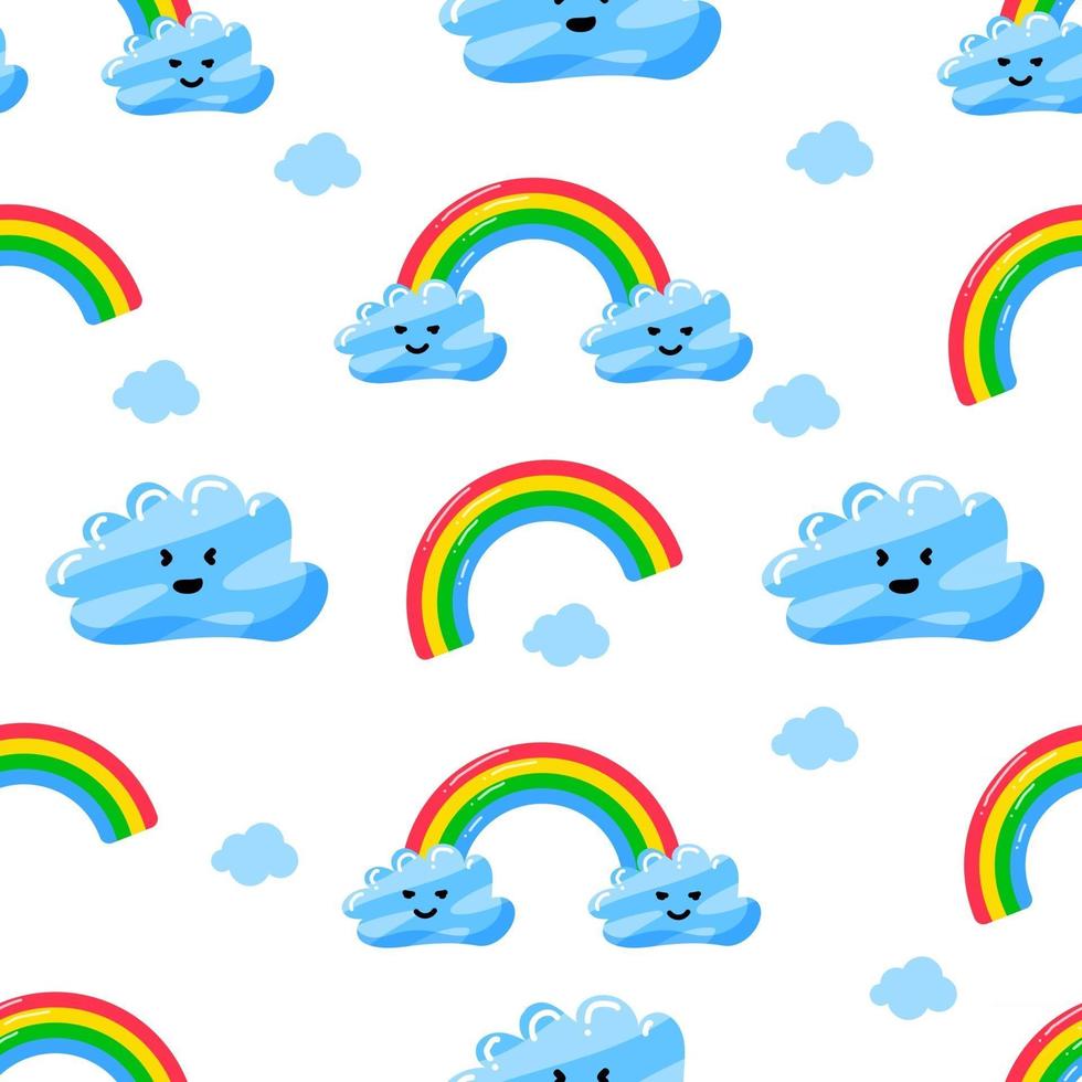 cute clouds and rainbow character seamless pattern vector