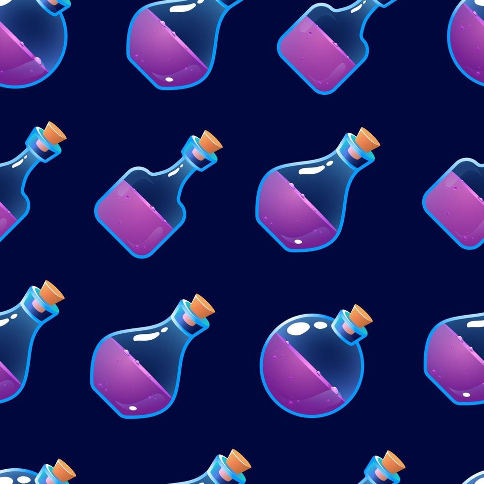 fantasy violet potion magic bottle seamless pattern vector