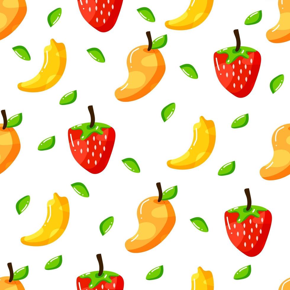 dibujado a mano plana frutas saludables diseño de patrones sin fisuras vector