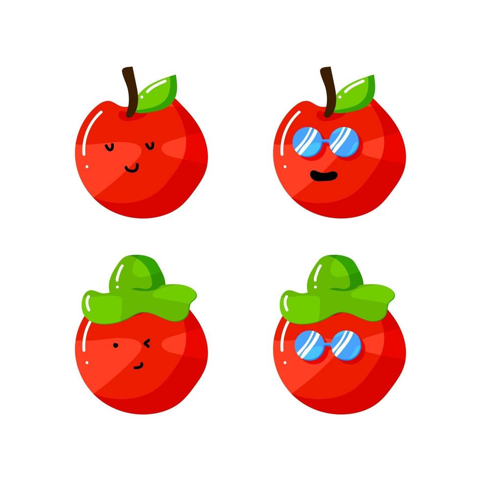 lindo personaje de dibujos animados de manzana de verano con sombrero y gafas de sol en estilo plano dibujado a mano vector