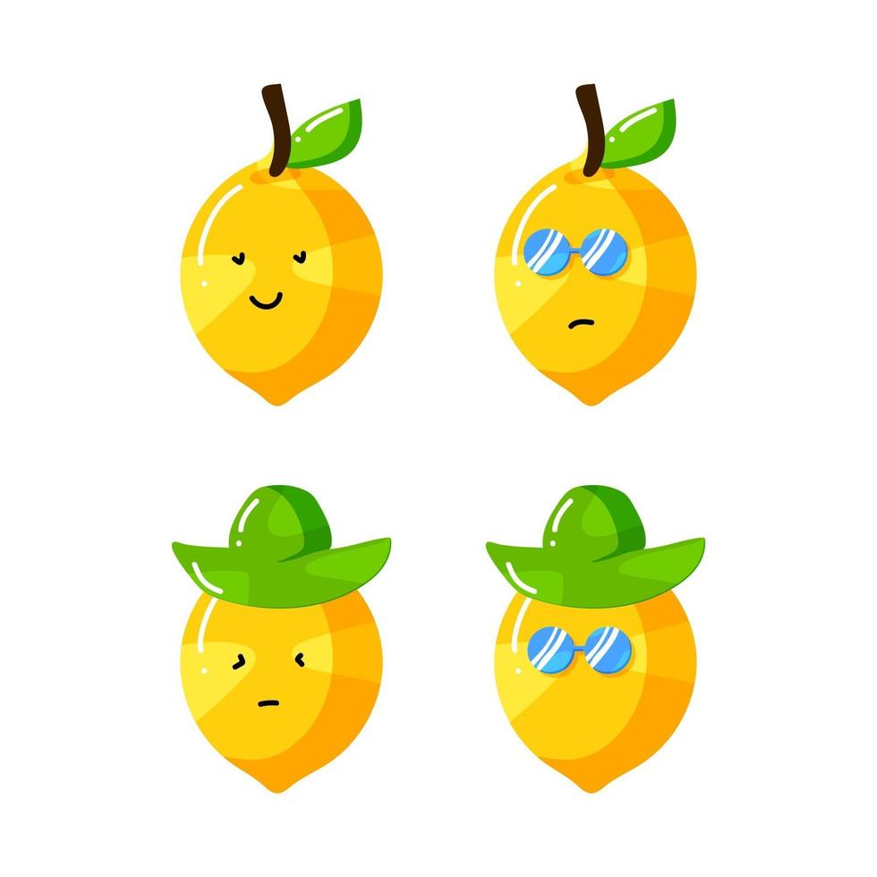 cute summer lemon cartoon character with hat and sunglasses in flat hand drawn style vector