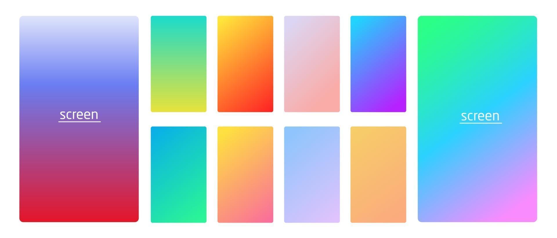 Vibrant and smooth gradient soft colors for devices pc and modern smartphone screen backgrounds set vector ux and ui design illustration