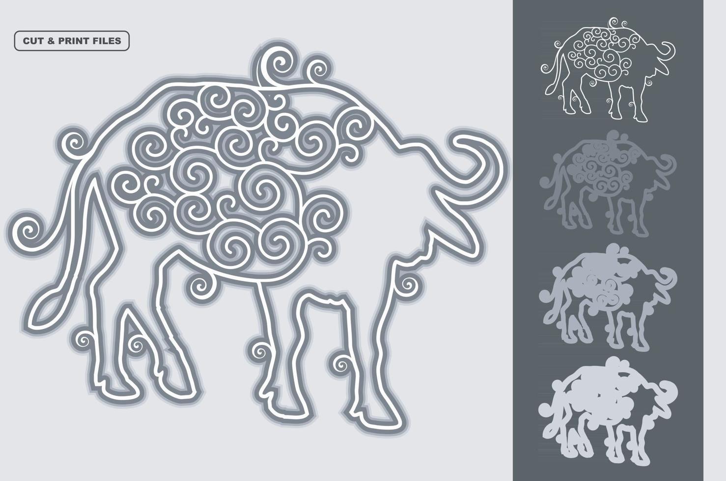 Buffalo Mandala Layered 3D Vector