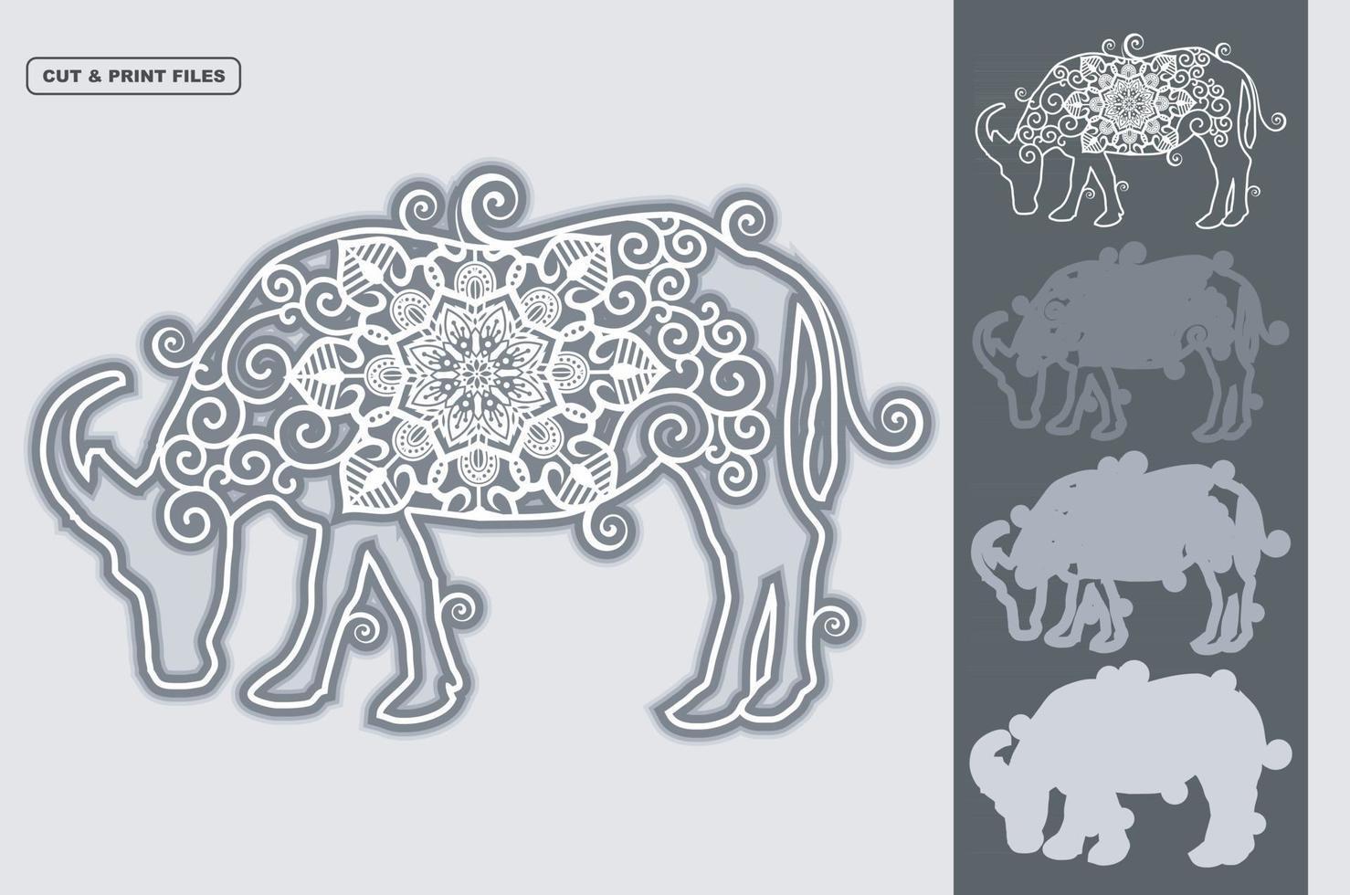 Buffalo Mandala Layered 3D Vector