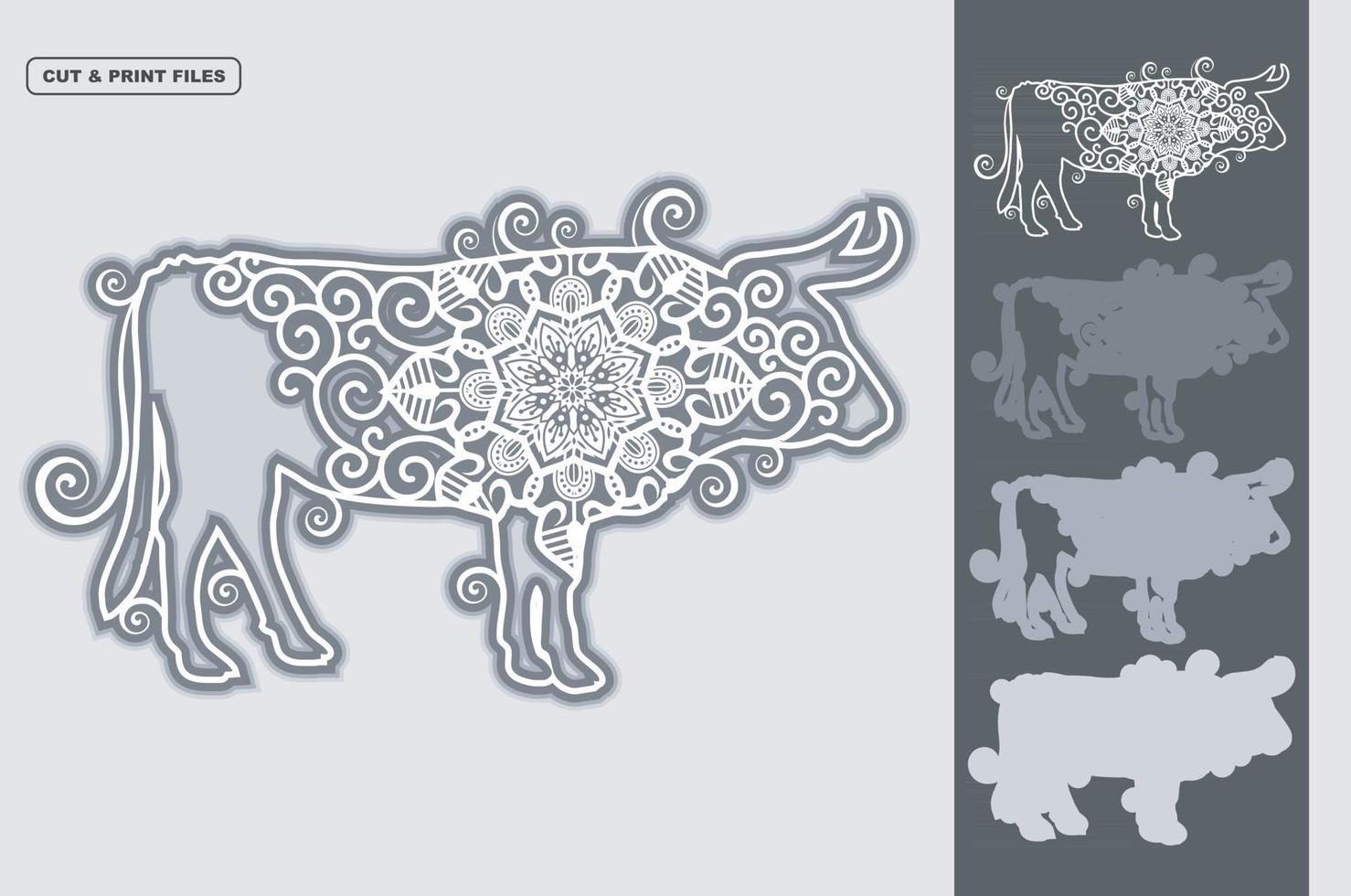 Buffalo Mandala Layered 3D Vector