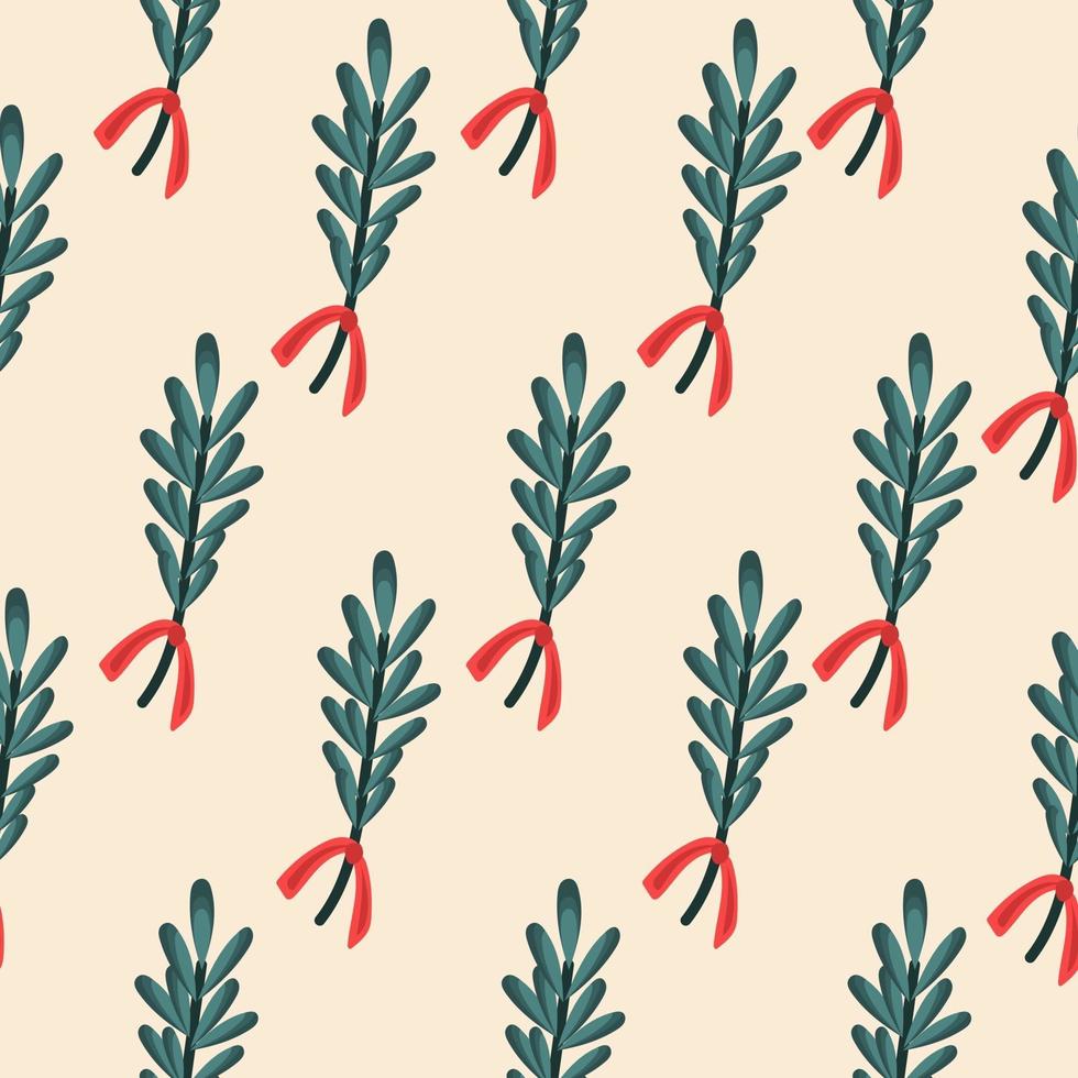 Pattern with christmas green mistletoe on beige background vector