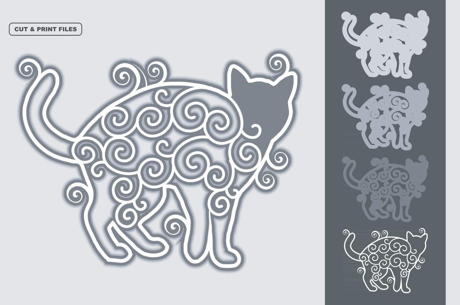 Cat Mandala Layered 3D Vector