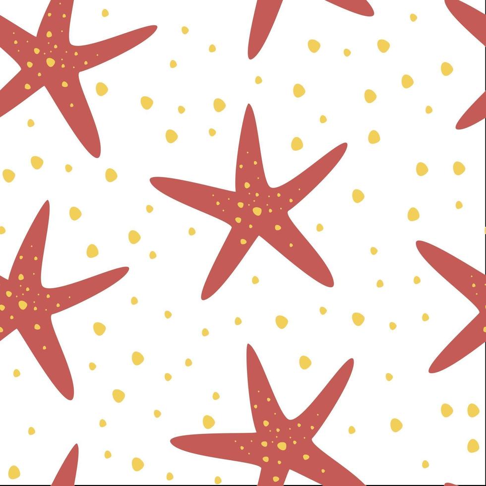 Hand drawn seamless repeat pattern with starfish. Creative undersea childish texture. vector