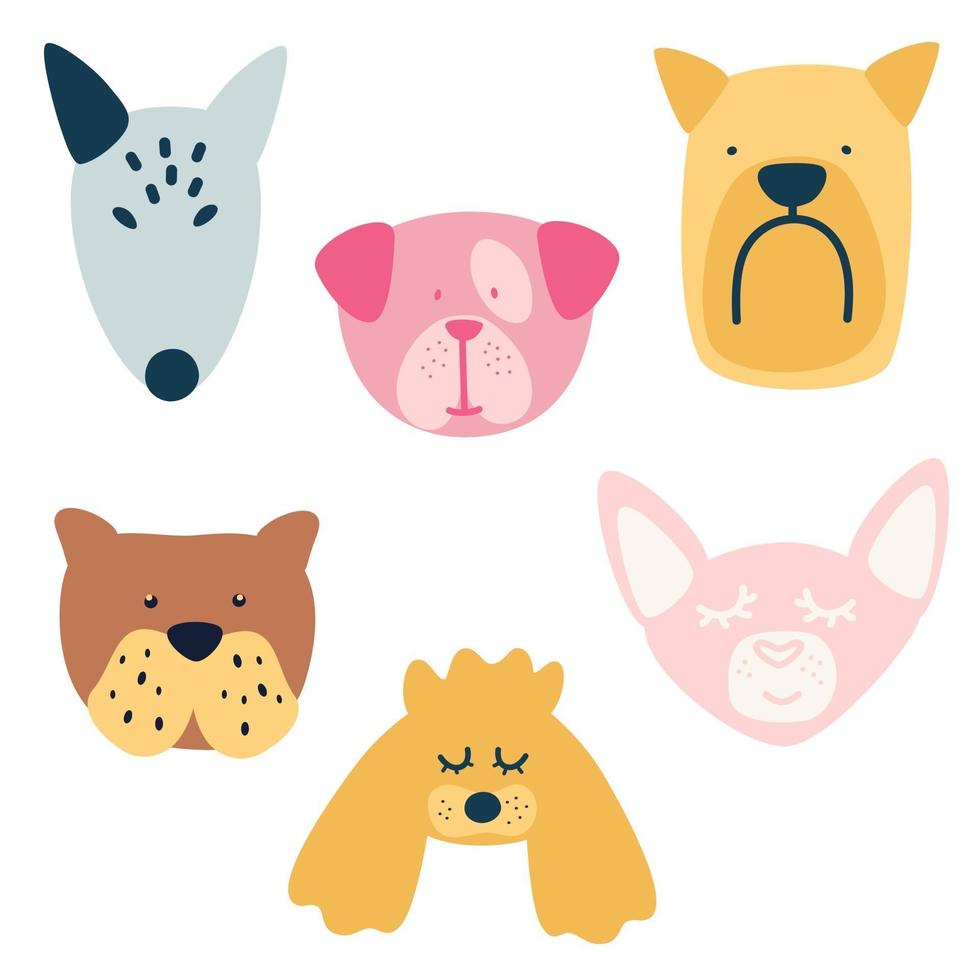 Set of different dog breeds . Bull terrier, maltese, poodle, bulldog, chihuahua. vector