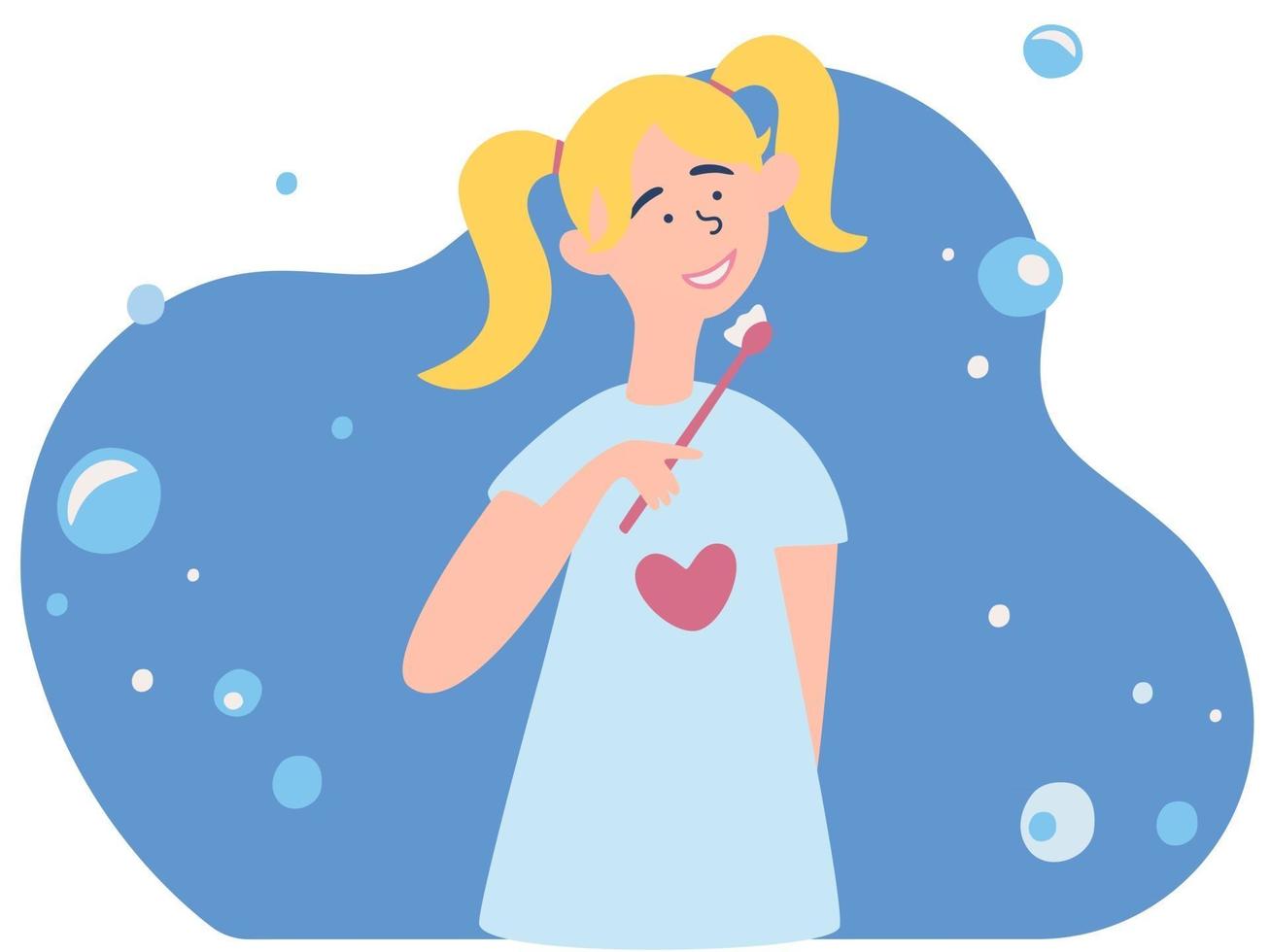 Little Girl Brushing Her Teeth. Oral or dental hygiene procedure. vector