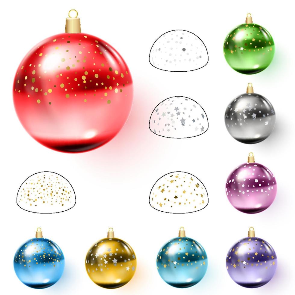 Colorful christmas balls with confetti Vector illustration