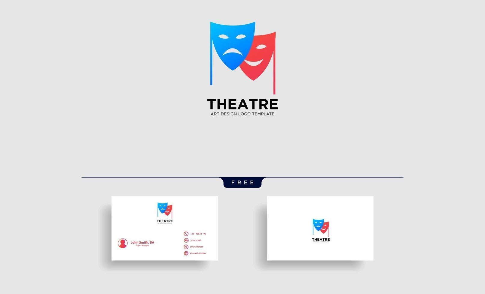 Elemento de icono de vector de plantilla de logotipo de actor de máscara de teatro con tarjeta de visita