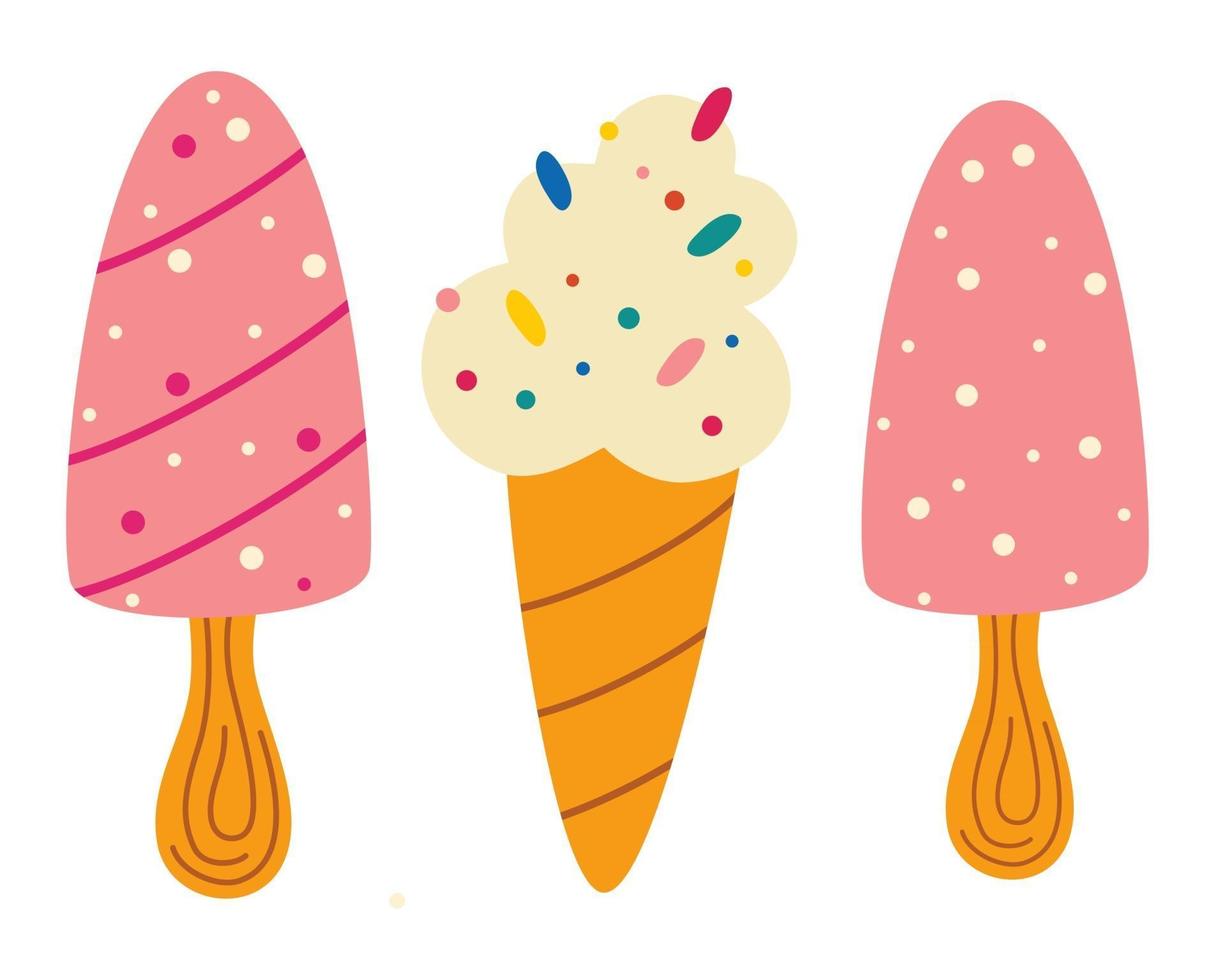conjunto de helado dibujado a mano. Ilustración de verano dulce comida rápida. vector