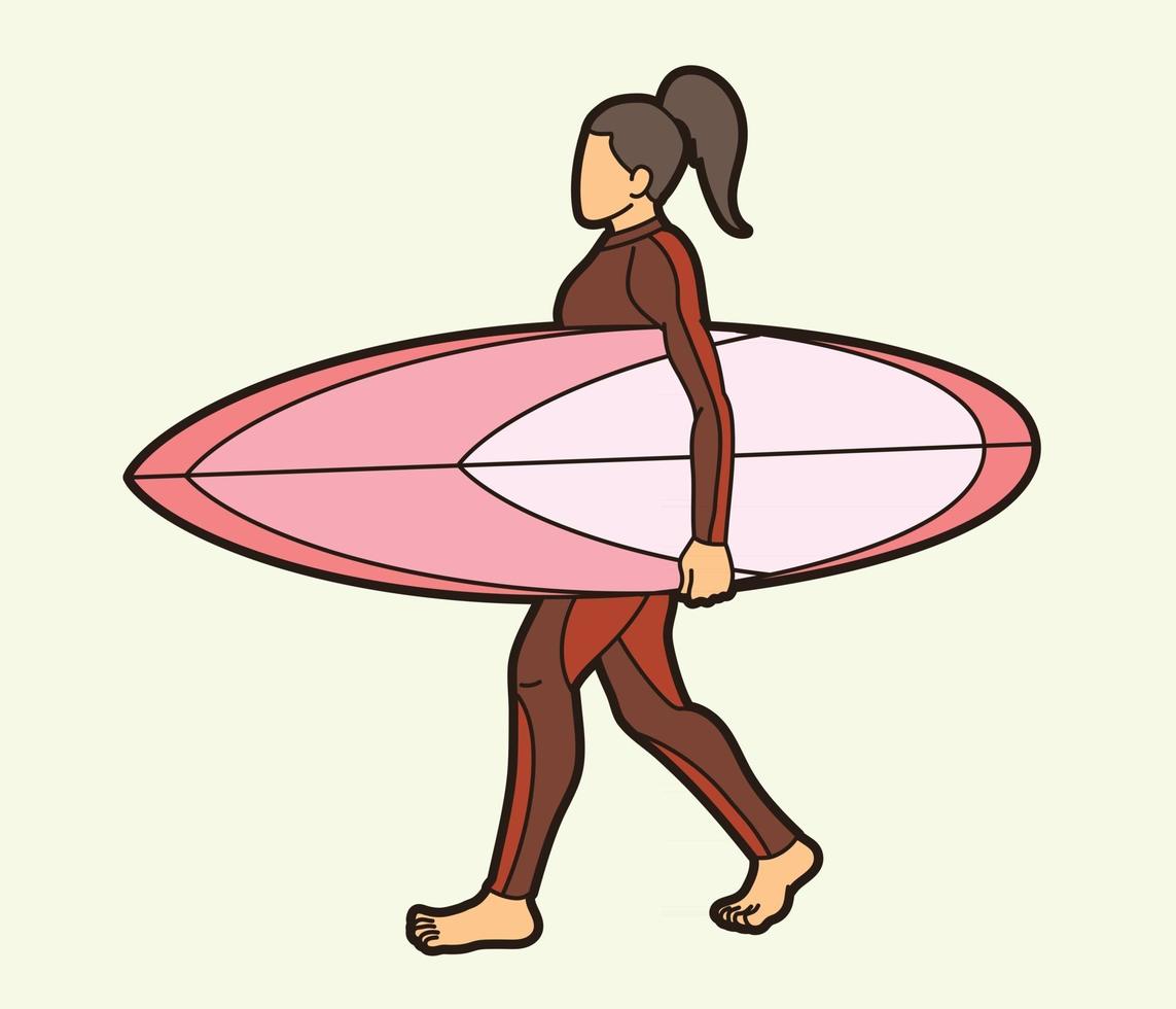 surf deporte mujer jugador caminar vector