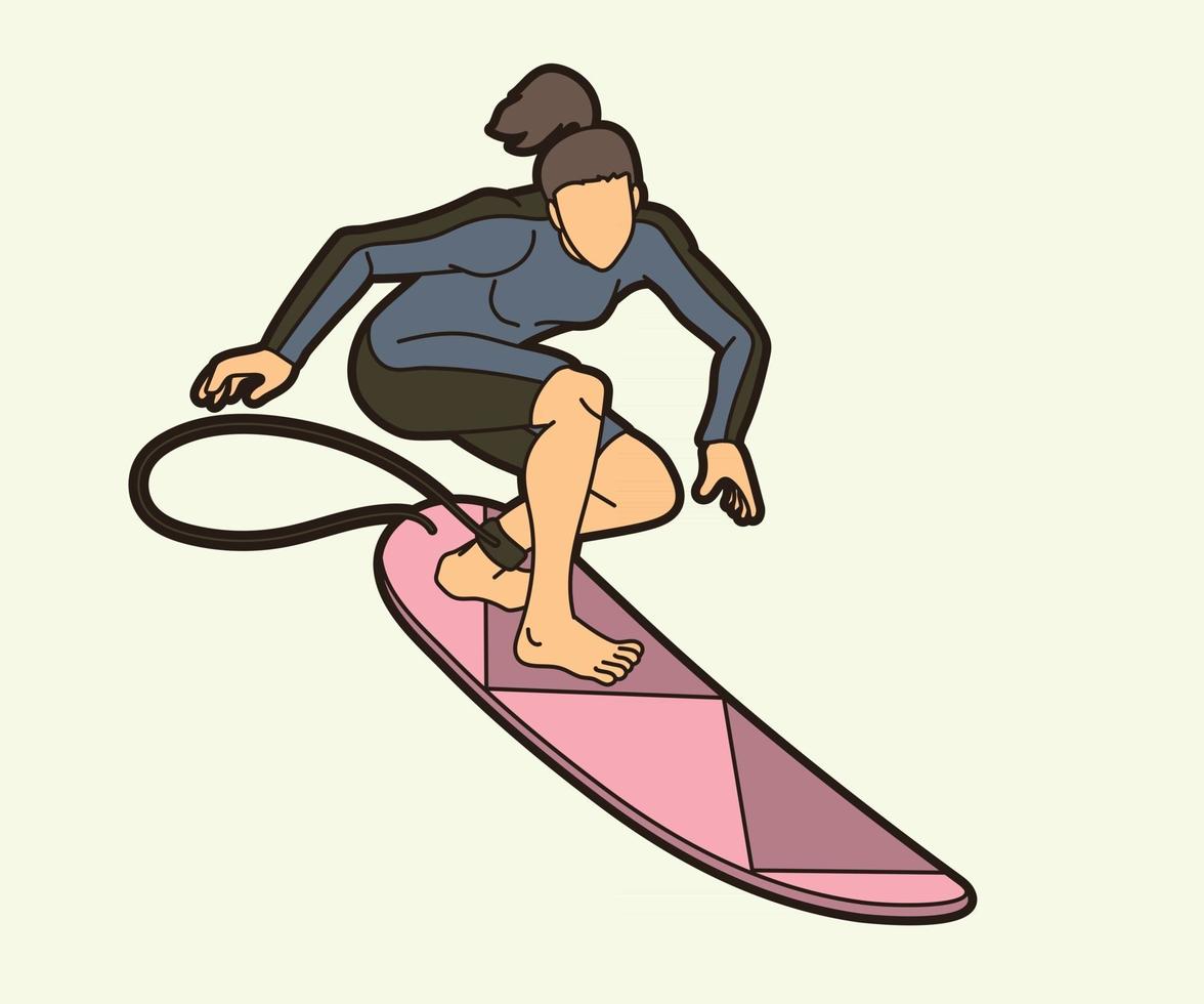 surfista surf deporte jugador femenino movimiento vector