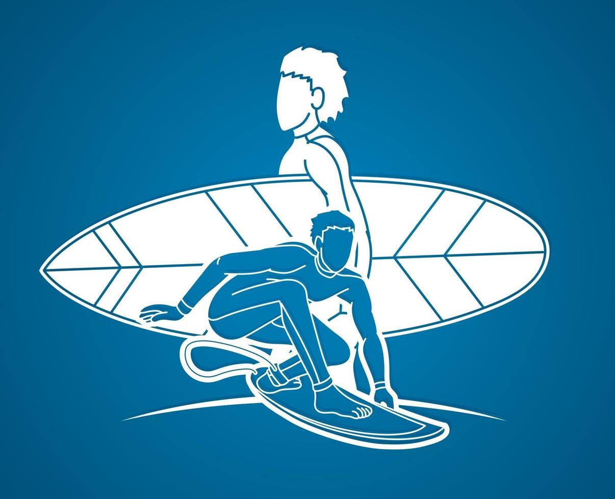 Silhouette Group of Surfer Action vector