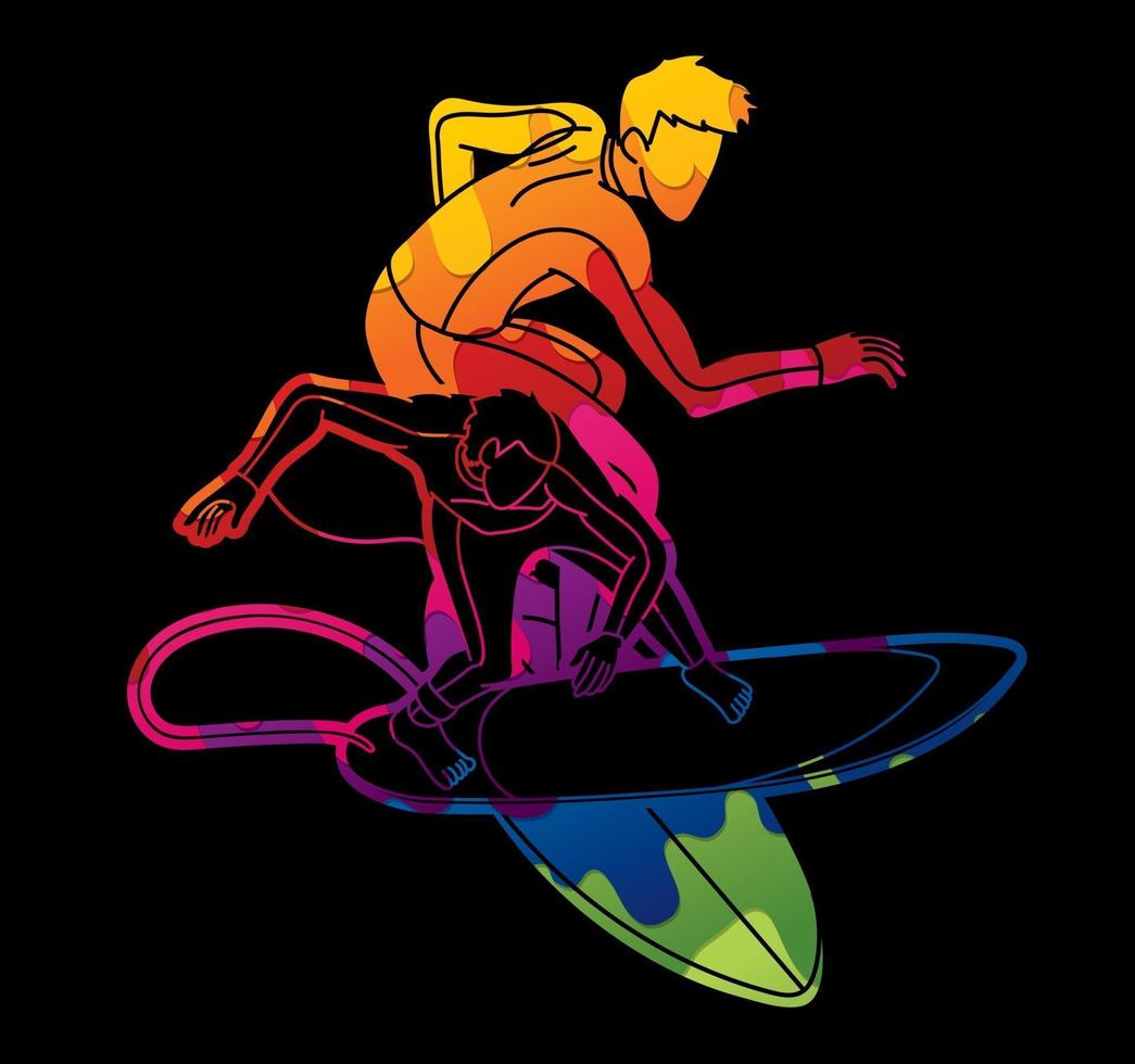 Abstract Group of Surfer Male Player vector