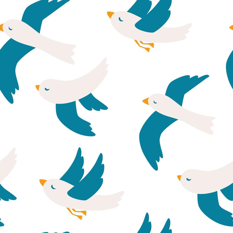 Seamless pattern with seagulls. Cute seagull bird seamless pattern. Flying birds pattern. vector