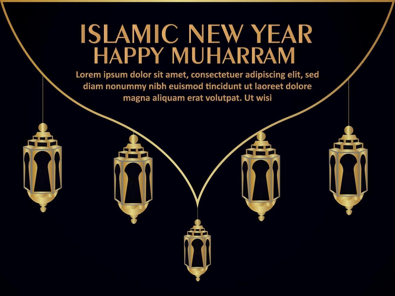 concepto de diseño plano de feliz muharram con linterna islámica vector