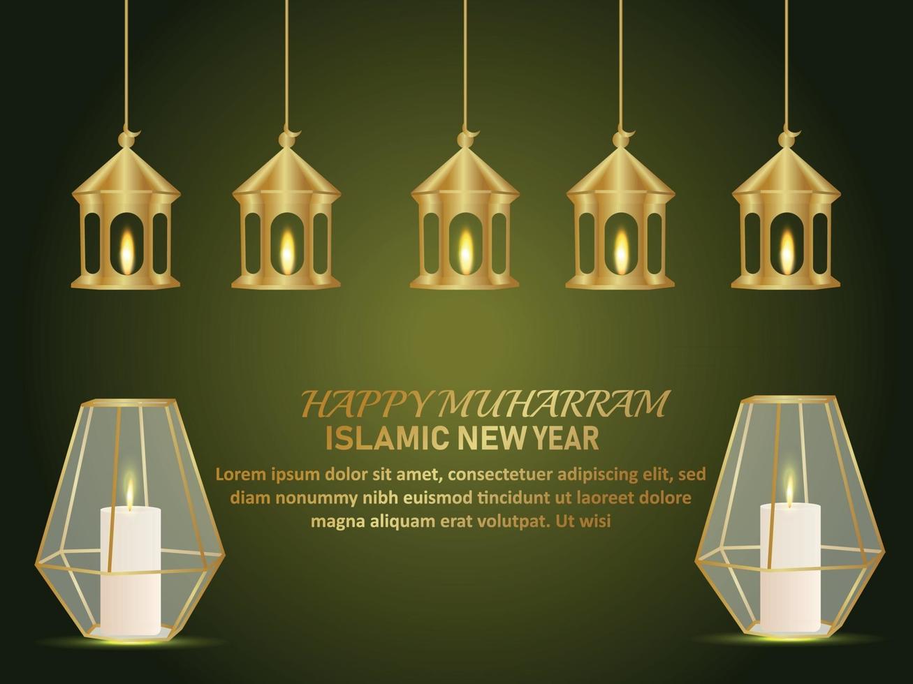 Ilustración de vector de invitación feliz muharram con fondo fetival islámico