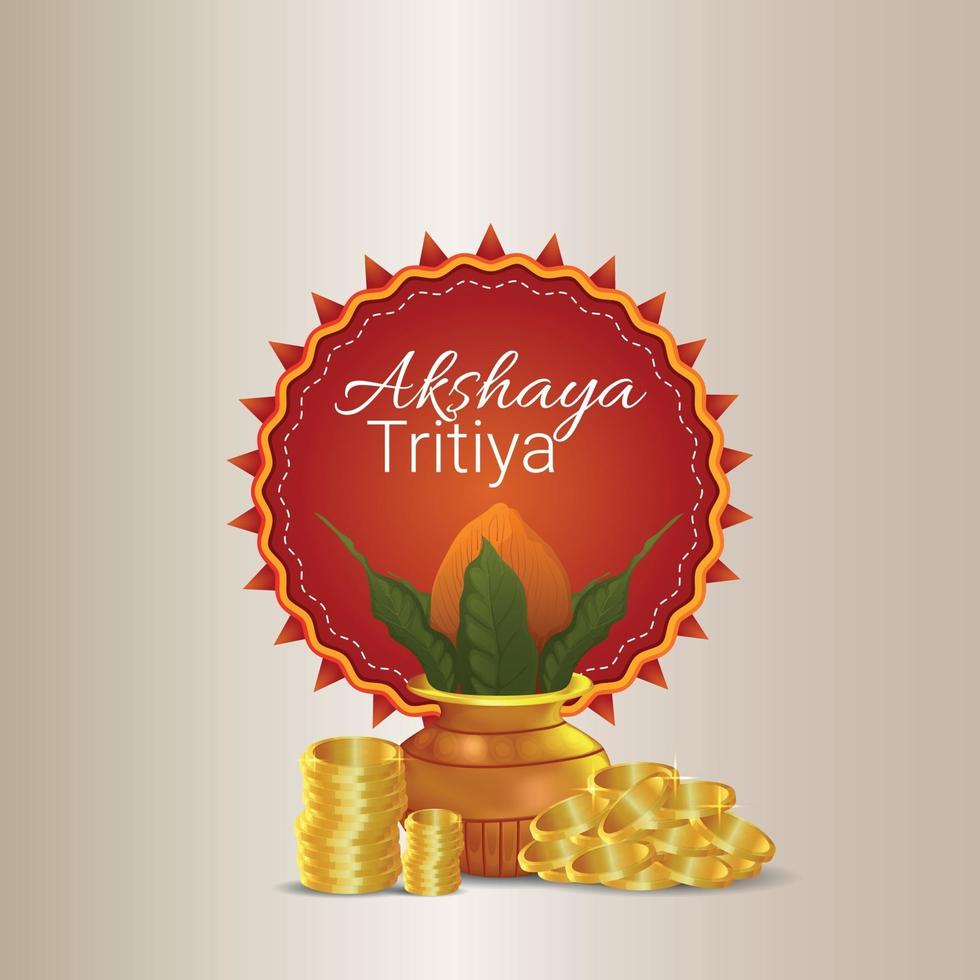 Ilustración de vector de akshaya tritiya con moneda de oro y kalash