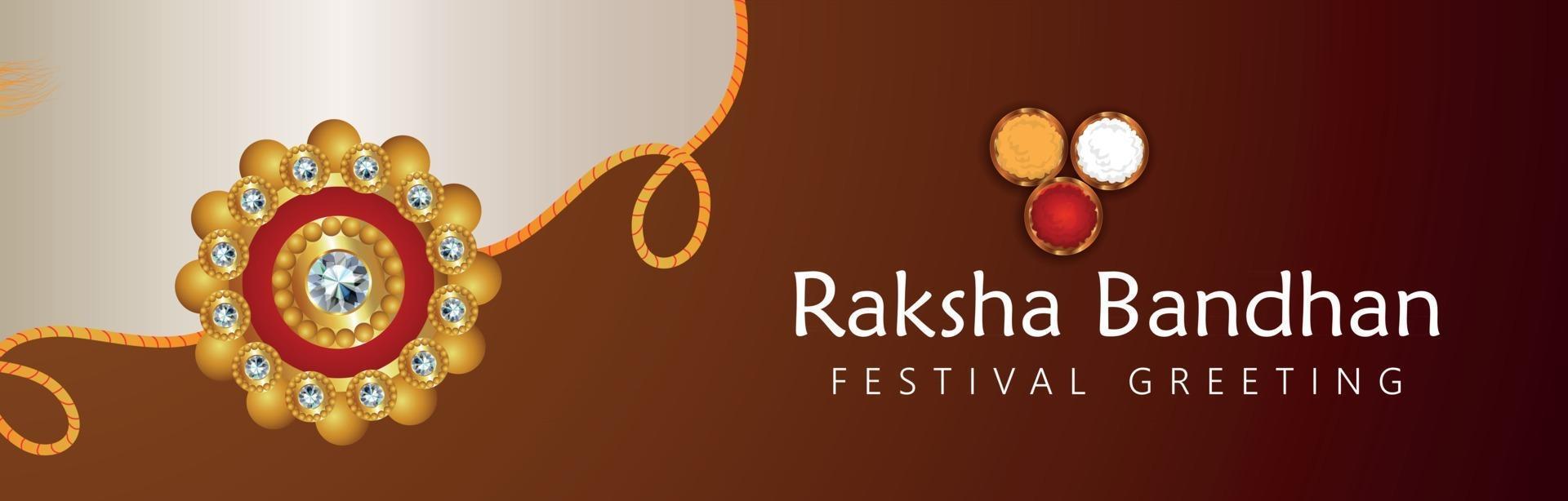 Happy raksha bandhan celebration banner with golden and crystal rakhi vector