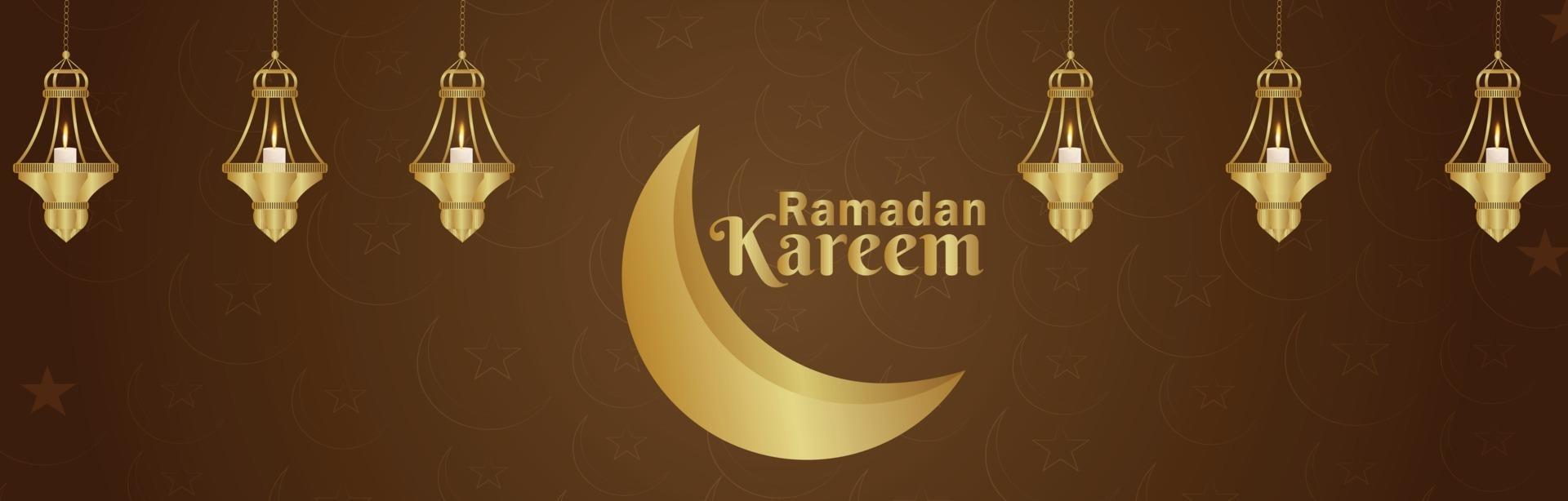 Golden moon and lantern for islamic festival ramadan kareem vector