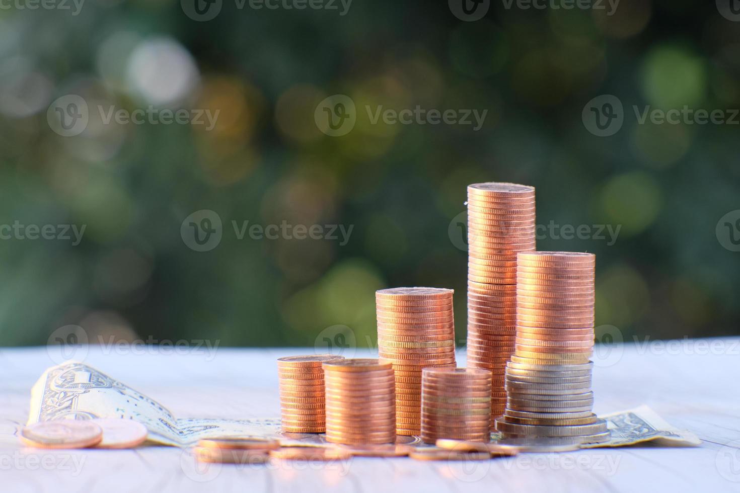 Coins on table background photo