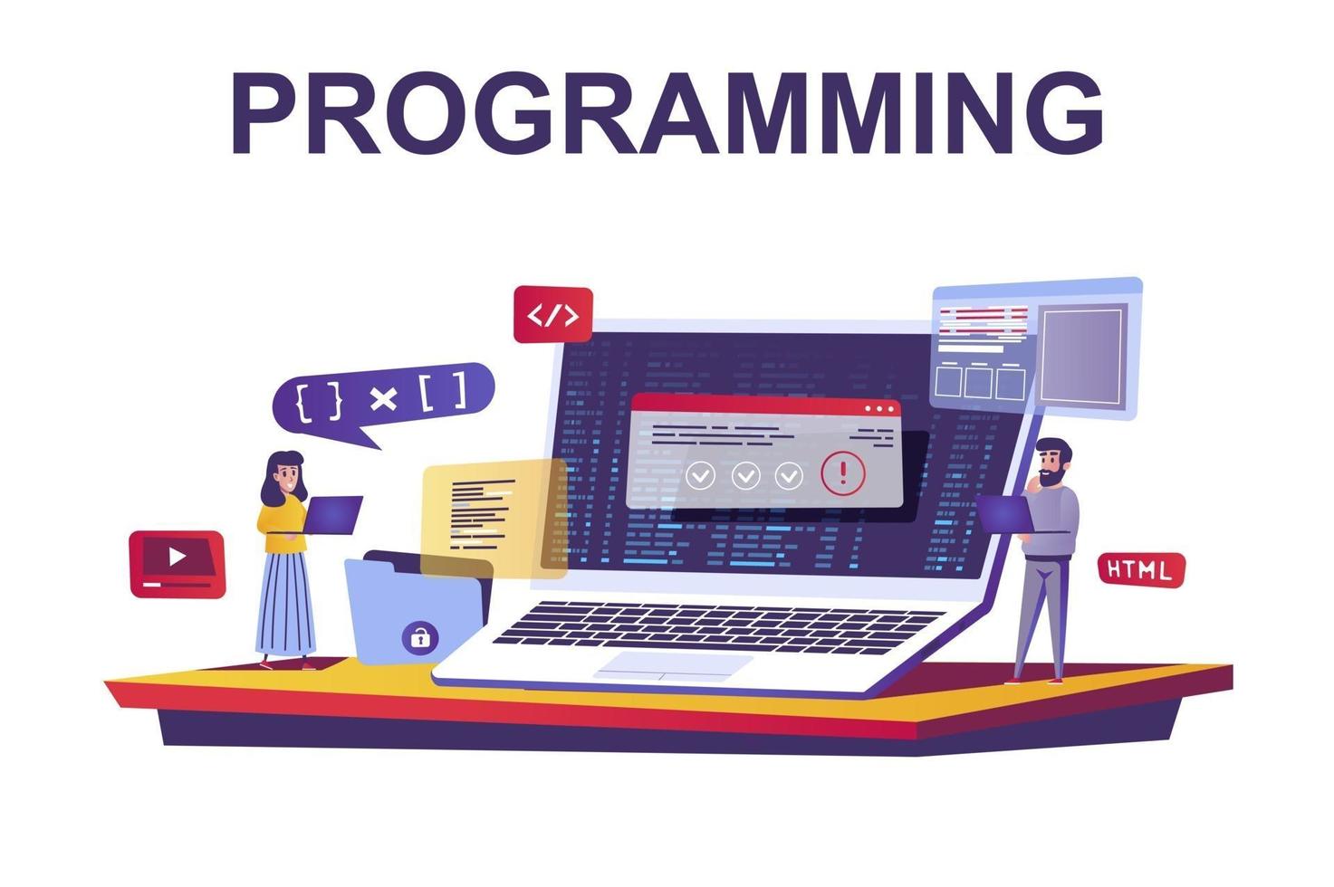 Programming and coding web concept in flat style vector