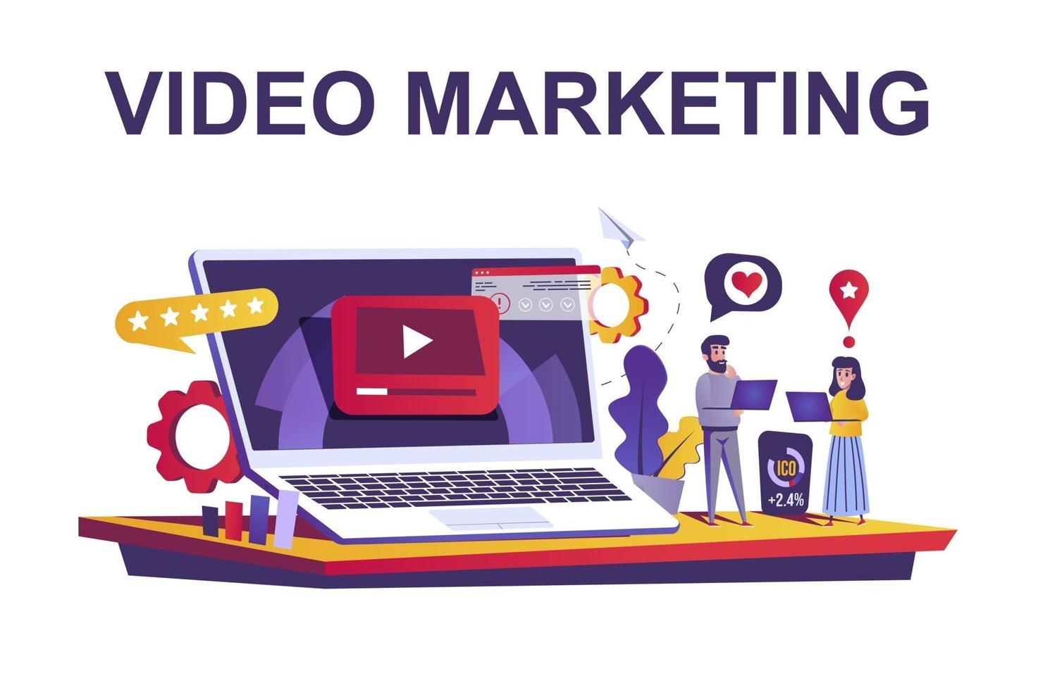 Video marketing web concept in flat style vector